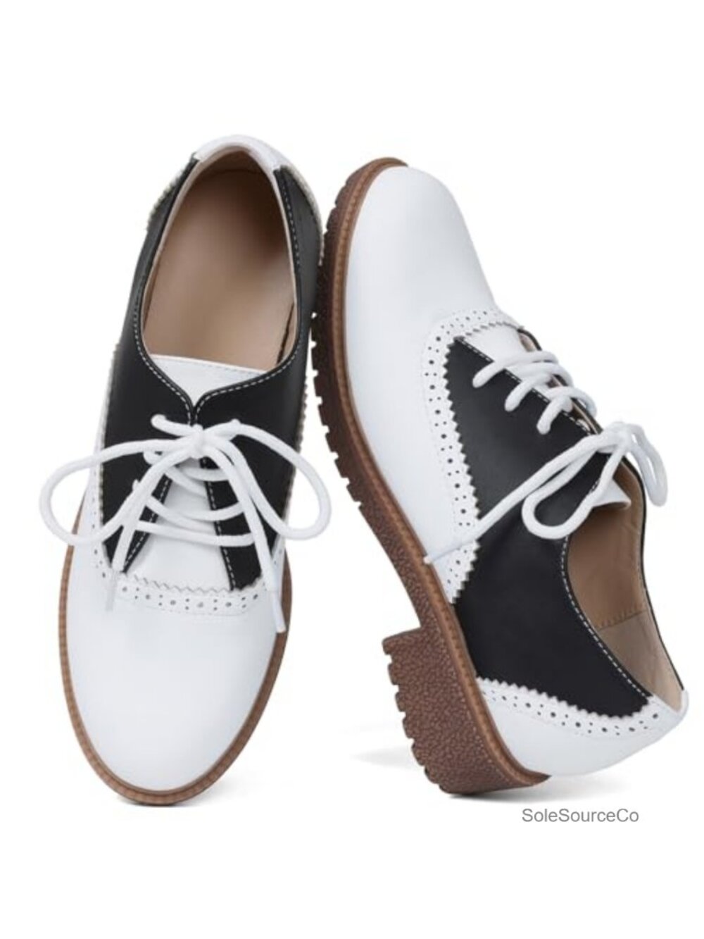 Womens Saddle Oxfords Perforated Low Heel Lace Up Shoes